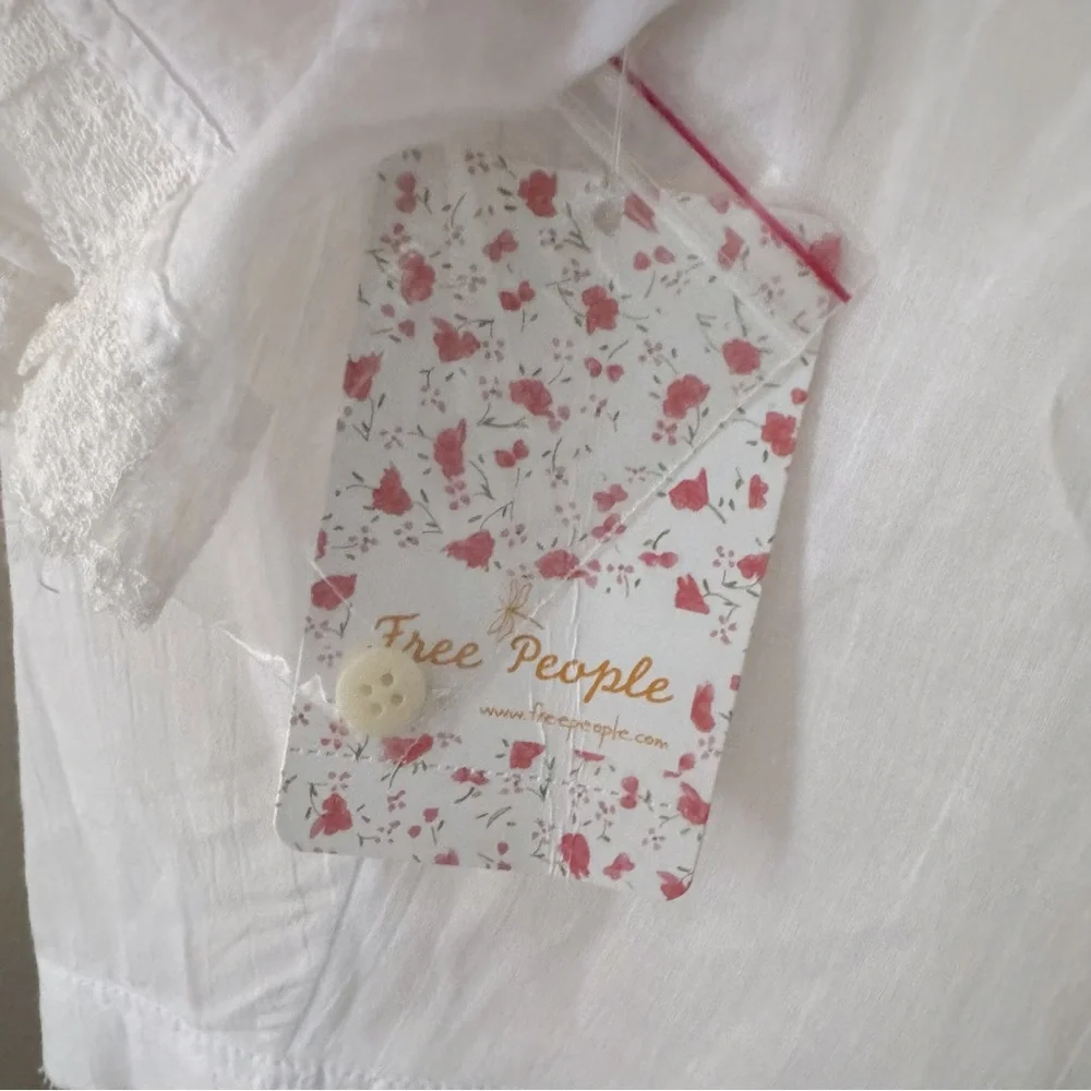 Free People White Crochet Yoke Flutter Sleeve Top